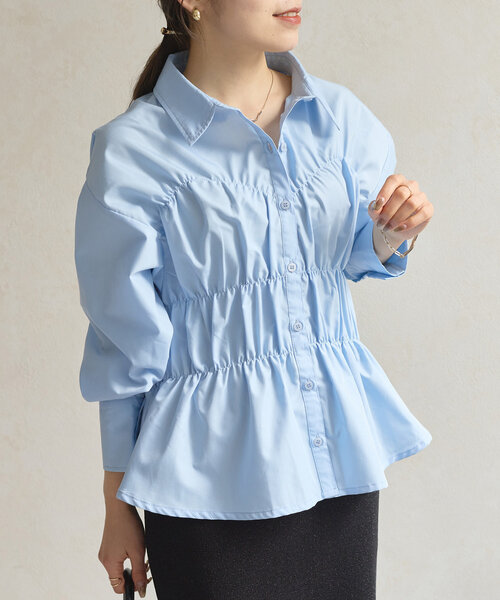 Thevon(ゼボン)の「ビスチェシャーリングシャツ(シャツ/ブラウス・レディース・サックスブルー/オフホワイト/グレー/レモンイエロー/ブラック・FREE)」の4枚目の写真