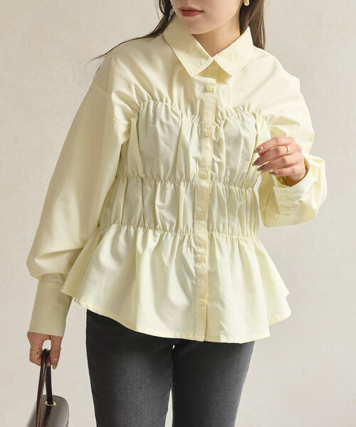 Thevon(ゼボン)の「ビスチェシャーリングシャツ(シャツ/ブラウス・レディース・サックスブルー/オフホワイト/グレー/レモンイエロー/ブラック・FREE)」の5枚目の写真