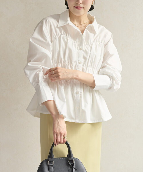 Thevon(ゼボン)の「ビスチェシャーリングシャツ(シャツ/ブラウス・レディース・サックスブルー/オフホワイト/グレー/レモンイエロー/ブラック・FREE)」の9枚目の写真