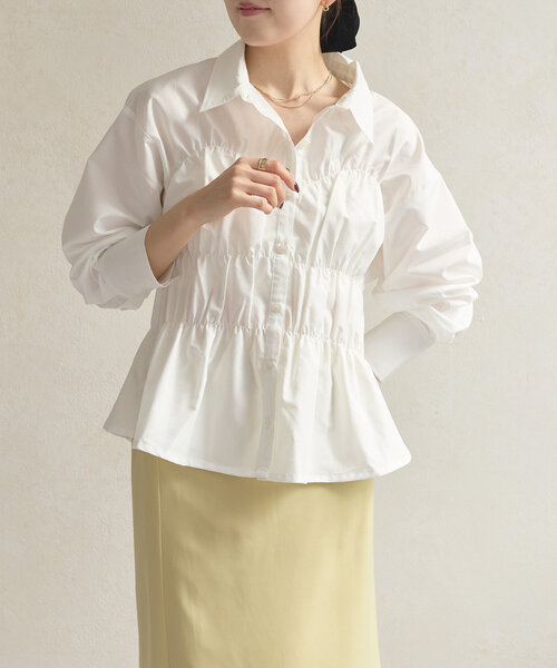 Thevon(ゼボン)の「ビスチェシャーリングシャツ(シャツ/ブラウス・レディース・サックスブルー/オフホワイト/グレー/レモンイエロー/ブラック・FREE)」の10枚目の写真