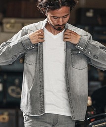 ms5985-tight knit denim no collar western shirt ノーカラーウェスタンシャツ