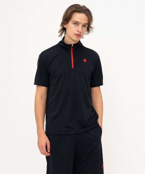 le coq sportif(ルコックスポルティフ)の「【ルコックスポルティフ】吸汗速乾/UVカットエコペット素材ハーフジップモックシャツ(Tシャツ/カットソー・メンズ・ホワイト/グレー/ブラック/ネイビー/ブルー・L/XL/M)」の4枚目の写真