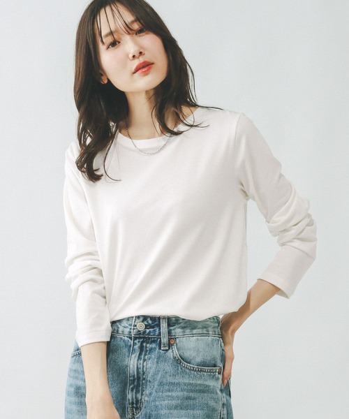 GLOBAL WORK（グローバルワーク）の「Fffit エフィット/やわらかストレッチT長袖/291137（Tシャツ/カットソー・レディース・グレー/オフホワイト/ブルー系その他6/ブラック/杢グレー/モカ・LARGE/X-SMALL/SMALL/MEDIUM/X-LARGE）」の2枚目の写真