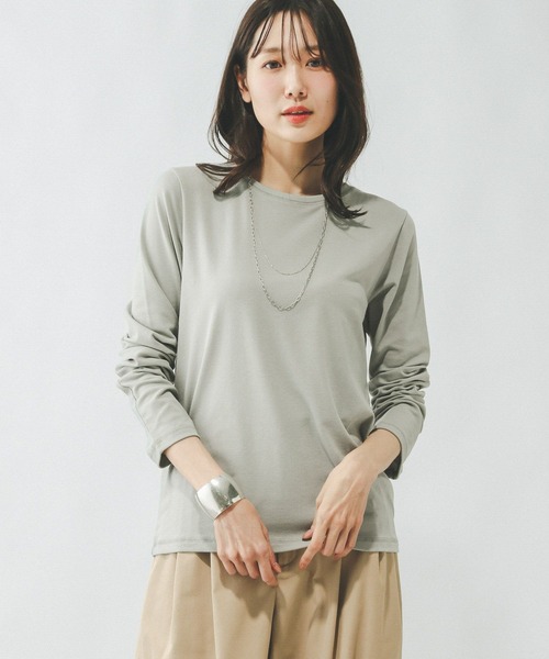 GLOBAL WORK（グローバルワーク）の「Fffit エフィット/やわらかストレッチT長袖/291137（Tシャツ/カットソー・レディース・グレー/オフホワイト/ブルー系その他6/ブラック/杢グレー/モカ・LARGE/X-SMALL/SMALL/MEDIUM/X-LARGE）」の6枚目の写真