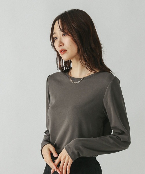 GLOBAL WORK（グローバルワーク）の「Fffit エフィット/やわらかストレッチT長袖/291137（Tシャツ/カットソー・レディース・グレー/オフホワイト/ブルー系その他6/ブラック/杢グレー/モカ・LARGE/X-SMALL/SMALL/MEDIUM/X-LARGE）」の5枚目の写真