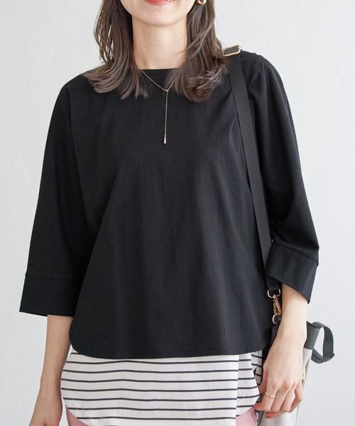 ikka（イッカ）の「【雑誌InRed5月号掲載】梨地ジョーゼットドルマンプルオーバー【親子コーデ】（Tシャツ/カットソー・レディース・オフホワイト/ブラック/ライトグレー/ブルー/オレンジ/オリーブ・L/M/S）」の3枚目の写真