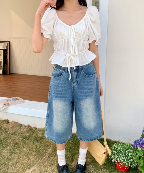 everycoco(エブリーココ)の「2WAYリボンパフスリーブ半袖ブラウス(シャツ/ブラウス・レディース・ホワイト/ブラック・FREE)」の11枚目の写真