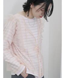 Samansa Mos2 blue | 2wayラメチュールフリルプルオーバー(Tシャツ/カットソー)