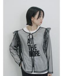 Samansa Mos2 blue | 2wayラメチュールフリルプルオーバー(Tシャツ/カットソー)