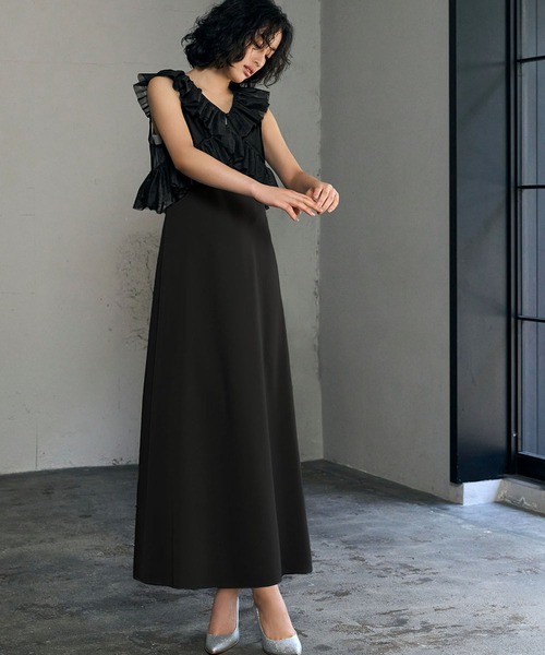girl(ガール)の「チュールフリルベスト キャミソールロングワンピース セット 結婚式 ワンピース パーティードレス オケージョンドレス お呼ばれ 二次会 成人式 同窓会 謝恩会(ドレス・レディース・グレー/グレイッシュベージュ/ブラック・FREE)」の14枚目の写真