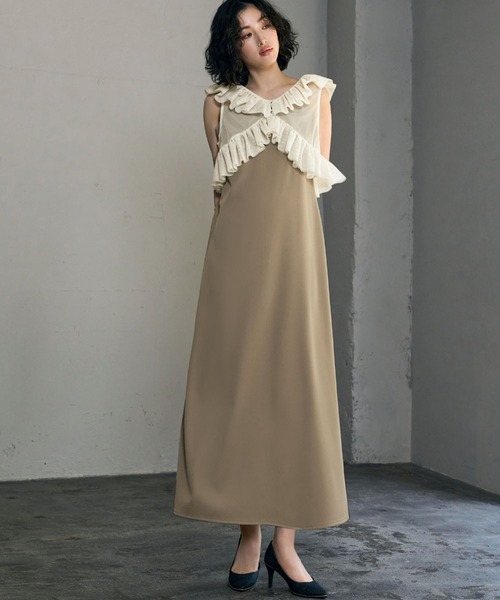 girl(ガール)の「チュールフリルベスト キャミソールロングワンピース セット 結婚式 ワンピース パーティードレス オケージョンドレス お呼ばれ 二次会 成人式 同窓会 謝恩会(ドレス・レディース・グレー/グレイッシュベージュ/ブラック・FREE)」の15枚目の写真