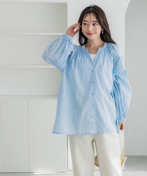 【coca】ブラウス シャツ ブルー レディース カジュアル シンプル 美品 セール】ビッグガーゼシャツ（シャツ/ブラウス）｜coca（coca