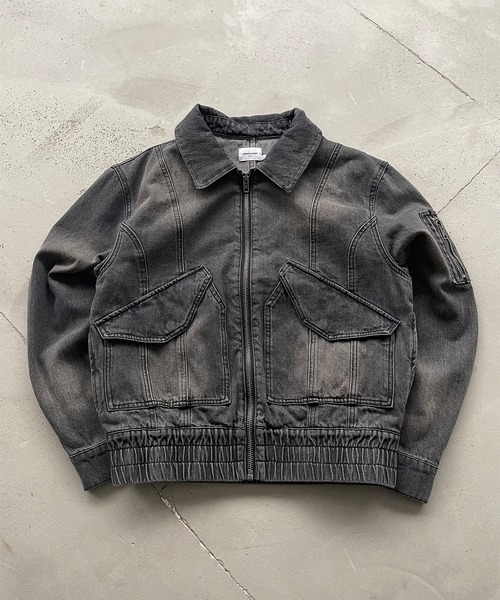 セール】Overdyed Denim Flight Jacket/オーバーダイデニムフライト