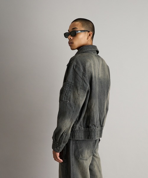 セール】Overdyed Denim Flight Jacket/オーバーダイデニムフライト