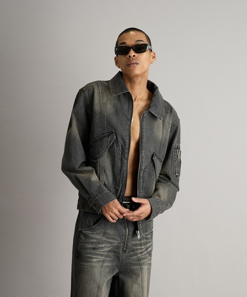 セール】Overdyed Denim Flight Jacket/オーバーダイデニムフライト