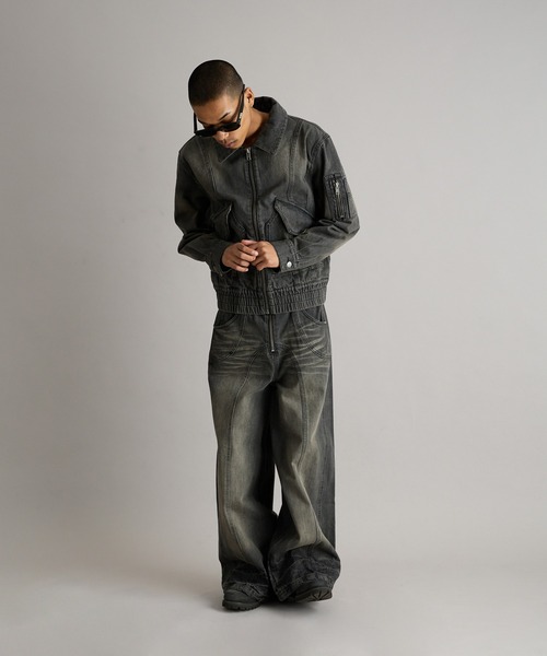 セール】Overdyed Denim Flight Jacket/オーバーダイデニムフライト