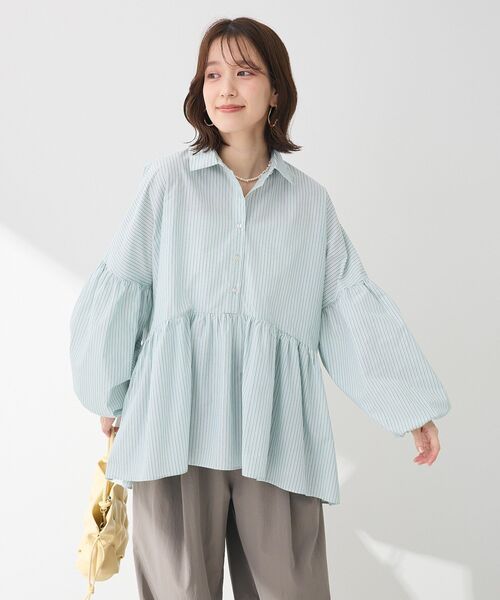 ELENCARE DUE(エレンカーレデュエ)の「・ELENCARE DUE ストライプシャツチュニック(チュニック・レディース・ベージュ/ミント/ピンク/オフホワイト・FREE)」の5枚目の写真