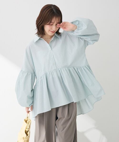 ELENCARE DUE(エレンカーレデュエ)の「・ELENCARE DUE ストライプシャツチュニック(チュニック・レディース・ベージュ/ミント/ピンク/オフホワイト・FREE)」の9枚目の写真