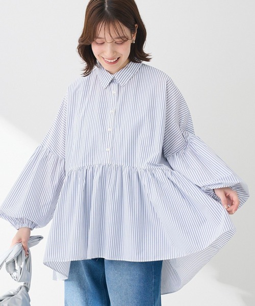 ELENCARE DUE(エレンカーレデュエ)の「・ELENCARE DUE ストライプシャツチュニック(チュニック・レディース・ベージュ/ミント/ピンク/オフホワイト・FREE)」の2枚目の写真