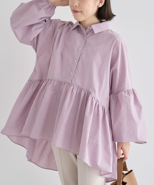 ELENCARE DUE(エレンカーレデュエ)の「・ELENCARE DUE ストライプシャツチュニック(チュニック・レディース・ベージュ/ミント/ピンク/オフホワイト・FREE)」の4枚目の写真