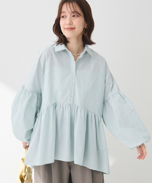 ELENCARE DUE(エレンカーレデュエ)の「・ELENCARE DUE ストライプシャツチュニック(チュニック・レディース・ベージュ/ミント/ピンク/オフホワイト・FREE)」の3枚目の写真