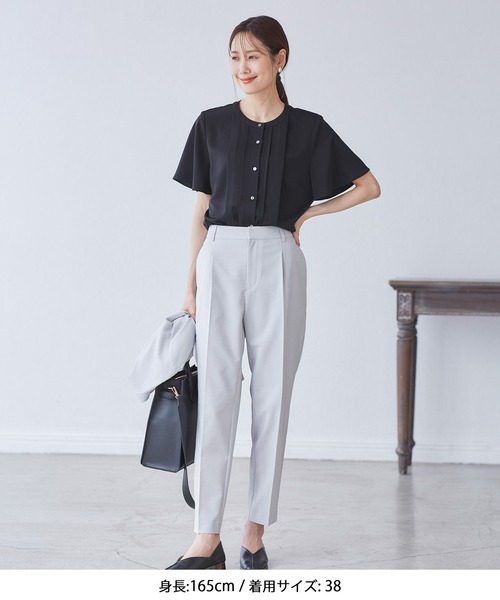 セール】多機能ランダムタックハーフスリーブブラウス / 通勤にも