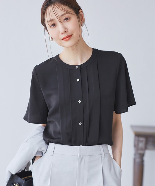 セール】多機能ランダムタックハーフスリーブブラウス / 通勤にも