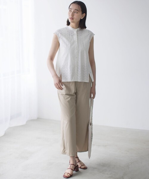 組曲（クミキョク）の「エンブロイダリーレースノースリーブ ブラウス（シャツ/ブラウス・レディース・ブラック系/スモーキーグリーン系/アイボリー系/グレー系9・3/2）」の8枚目の写真