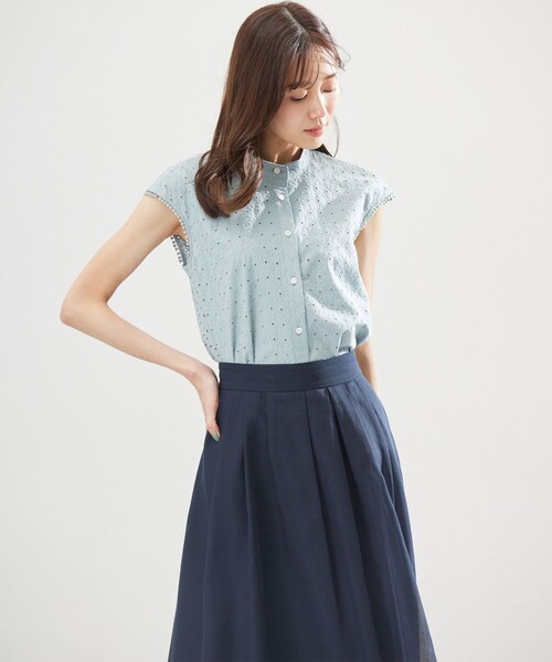 組曲（クミキョク）の「エンブロイダリーレースノースリーブ ブラウス（シャツ/ブラウス・レディース・ブラック系/スモーキーグリーン系/アイボリー系/グレー系9・3/2）」の15枚目の写真