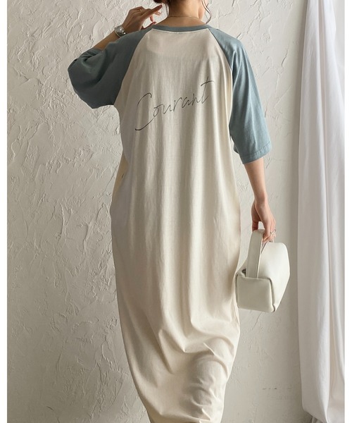She's Closet（シーズクローゼット）の「ロゴバックプリント半袖ロング丈ラグランTシャツワンピース（ワンピース・レディース・チャコールグレー/アイボリー・FREE）」の20枚目の写真