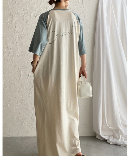 She's Closet（シーズクローゼット）の「ロゴバックプリント半袖ロング丈ラグランTシャツワンピース（ワンピース・レディース・チャコールグレー/アイボリー・FREE）」の10枚目の写真