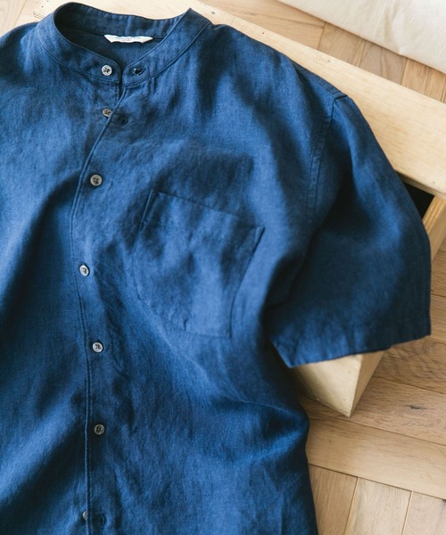 URBAN RESEARCH DOORS（アーバンリサーチドアーズ）の「『XLサイズ/WEB限定』シルケットリネン バンドカラーショートスリーブシャツ（シャツ/ブラウス・メンズ・アイボリー/オリーブ/ライトブルー/インディゴブルー/オレンジ・LARGE/X-LARGE/MEDIUM）」の4枚目の写真