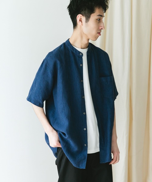 URBAN RESEARCH DOORS（アーバンリサーチドアーズ）の「『XLサイズ/WEB限定』シルケットリネン バンドカラーショートスリーブシャツ（シャツ/ブラウス・メンズ・アイボリー/オリーブ/ライトブルー/インディゴブルー/オレンジ・LARGE/X-LARGE/MEDIUM）」の19枚目の写真