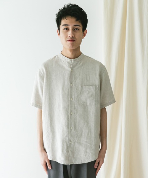 URBAN RESEARCH DOORS（アーバンリサーチドアーズ）の「『XLサイズ/WEB限定』シルケットリネン バンドカラーショートスリーブシャツ（シャツ/ブラウス・メンズ・アイボリー/オリーブ/ライトブルー/インディゴブルー/オレンジ・LARGE/X-LARGE/MEDIUM）」の16枚目の写真