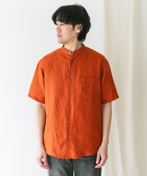 URBAN RESEARCH DOORS（アーバンリサーチドアーズ）の「『XLサイズ/WEB限定』シルケットリネン バンドカラーショートスリーブシャツ（シャツ/ブラウス・メンズ・アイボリー/オリーブ/ライトブルー/インディゴブルー/オレンジ・LARGE/X-LARGE/MEDIUM）」の12枚目の写真