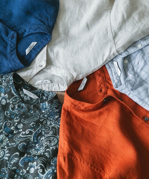 URBAN RESEARCH DOORS（アーバンリサーチドアーズ）の「『XLサイズ/WEB限定』シルケットリネン バンドカラーショートスリーブシャツ（シャツ/ブラウス・メンズ・アイボリー/オリーブ/ライトブルー/インディゴブルー/オレンジ・LARGE/X-LARGE/MEDIUM）」の8枚目の写真