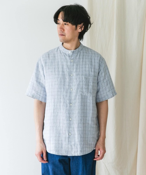 URBAN RESEARCH DOORS（アーバンリサーチドアーズ）の「『XLサイズ/WEB限定』シルケットリネン バンドカラーショートスリーブシャツ（シャツ/ブラウス・メンズ・アイボリー/オリーブ/ライトブルー/インディゴブルー/オレンジ・LARGE/X-LARGE/MEDIUM）」の7枚目の写真
