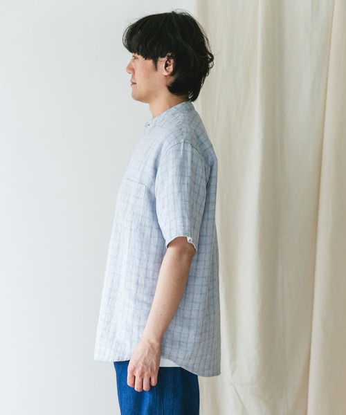 URBAN RESEARCH DOORS（アーバンリサーチドアーズ）の「『XLサイズ/WEB限定』シルケットリネン バンドカラーショートスリーブシャツ（シャツ/ブラウス・メンズ・アイボリー/オリーブ/ライトブルー/インディゴブルー/オレンジ・LARGE/X-LARGE/MEDIUM）」の6枚目の写真