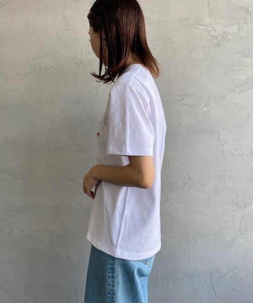 DANTON（ダントン）の「[DANTON/ダントン] ワンポイントロゴ ポケットTシャツ（Tシャツ/カットソー・レディース・ネイビー/グレイッシュベージュ/ホワイト/ライトグレー/チャコールグレー・S/M/XS）」の12枚目の写真