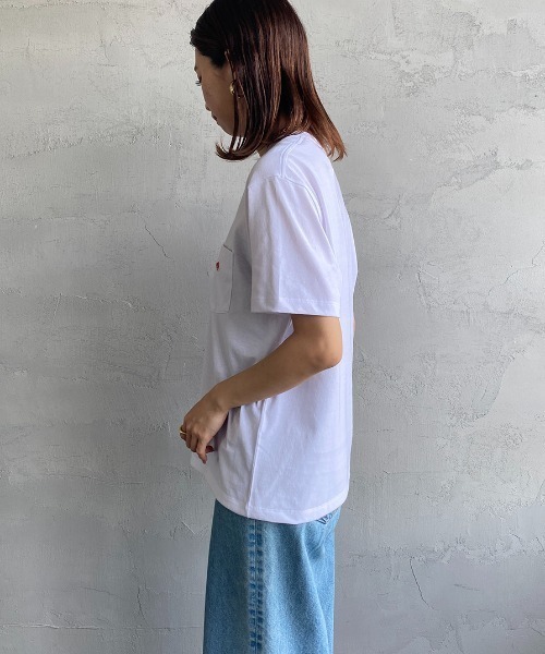 DANTON（ダントン）の「[DANTON/ダントン] ワンポイントロゴ ポケットTシャツ（Tシャツ/カットソー・レディース・ネイビー/グレイッシュベージュ/ホワイト/ライトグレー/チャコールグレー・S/M/XS）」の19枚目の写真