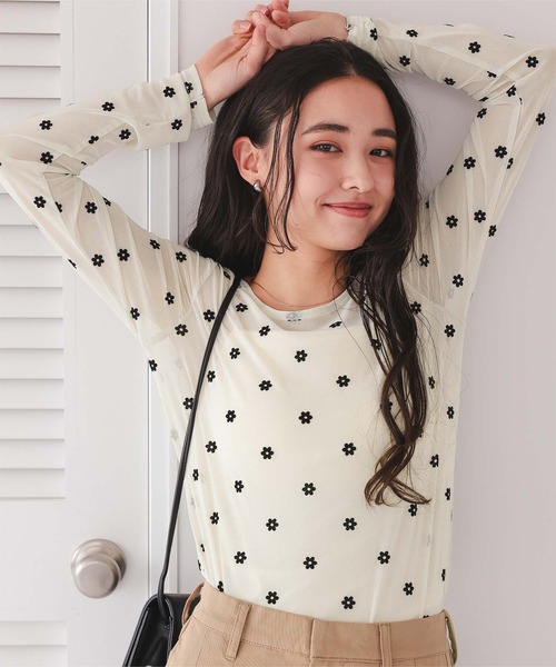 トップス ae シアーフラワーフロッキートップス（Tシャツ/カットソー）｜titivate
