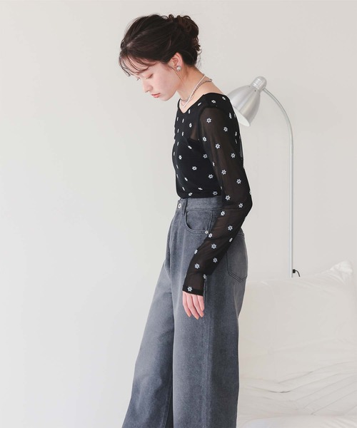 シアーフラワーフロッキートップス（Tシャツ/カットソー）｜titivate