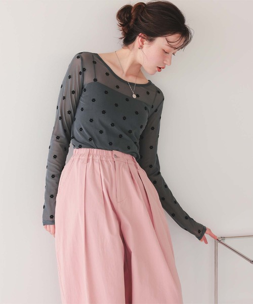 シアーフラワーフロッキートップス（Tシャツ/カットソー）｜titivate