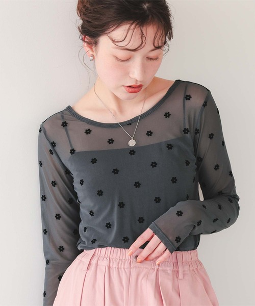 トップス ae シアーフラワーフロッキートップス（Tシャツ/カットソー）｜titivate