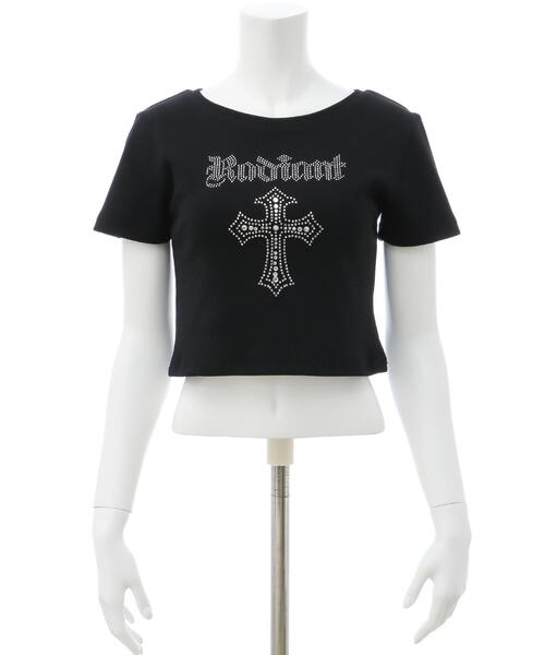 INGNI（イング）の「ラインストーンクロスリブTシャツ（Tシャツ/カットソー・レディース・ブラック/オフホワイト/グレー・M）」の21枚目の写真
