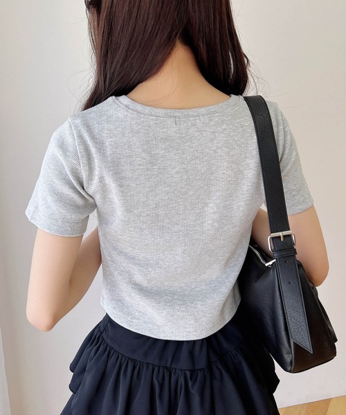 INGNI（イング）の「ラインストーンクロスリブTシャツ（Tシャツ/カットソー・レディース・ブラック/オフホワイト/グレー・M）」の14枚目の写真