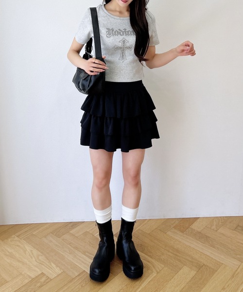 INGNI（イング）の「ラインストーンクロスリブTシャツ（Tシャツ/カットソー・レディース・ブラック/オフホワイト/グレー・M）」の15枚目の写真