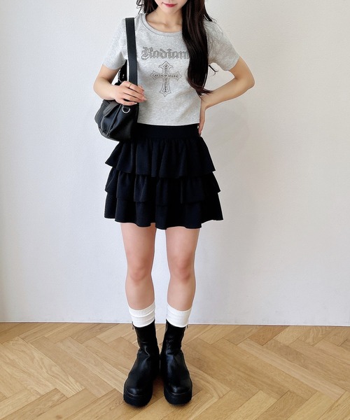 INGNI（イング）の「ラインストーンクロスリブTシャツ（Tシャツ/カットソー・レディース・ブラック/オフホワイト/グレー・M）」の16枚目の写真