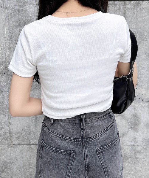 INGNI（イング）の「ラインストーンクロスリブTシャツ（Tシャツ/カットソー・レディース・ブラック/オフホワイト/グレー・M）」の19枚目の写真