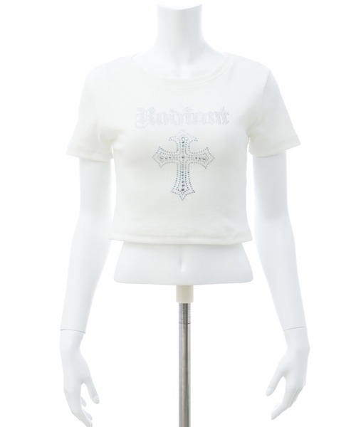 A&G クロスラインストーン　Tシャツ ラインストーンクロスリブT[品番：INGW0010725]｜INGNI （イング